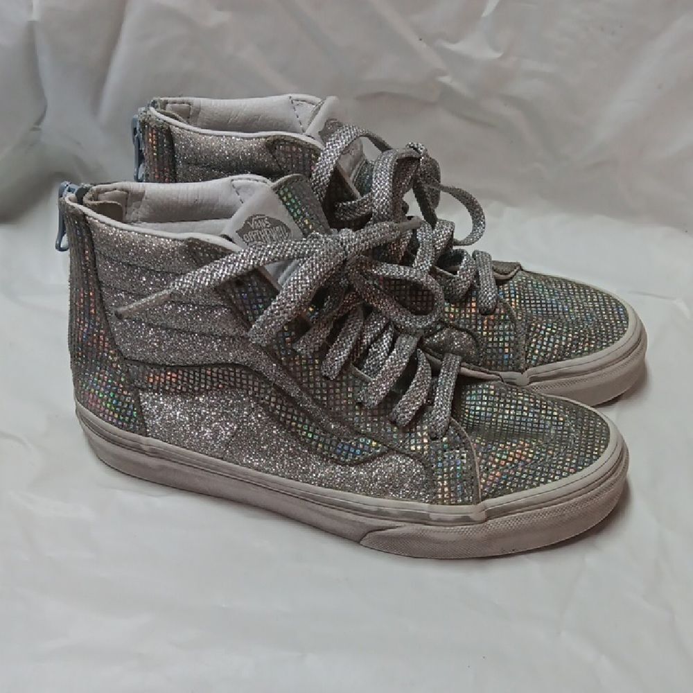 Vans Silver Glitter High-Top Sneakers Kids Size 2